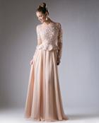Cinderella Divine - Long Sleeve Embellished Peplum A-line Gown