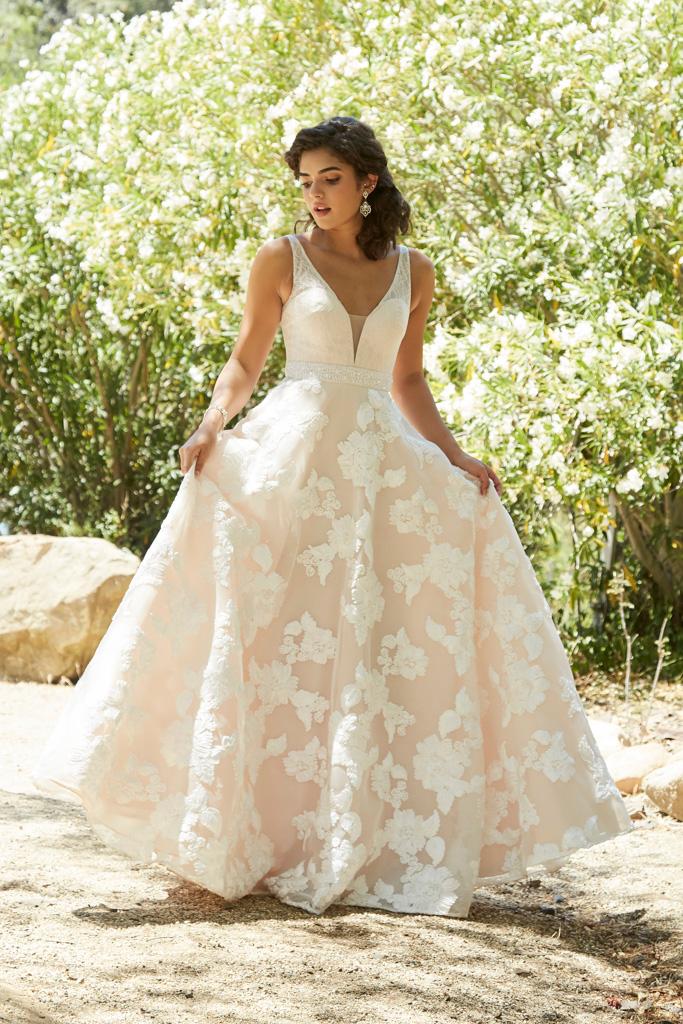 Jolene Collection - 18117 Beaded Lace Plunging V-neck A-line Dress