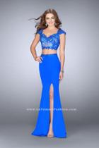 Gigi - Beaded Lace Crop Top And Jersey Skirt Long Prom Dress 24453