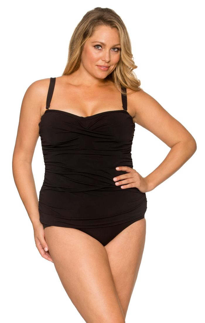 Curve Swimwear Black 395e/f U/w Shirred Bandeau Tankini W/foam Top