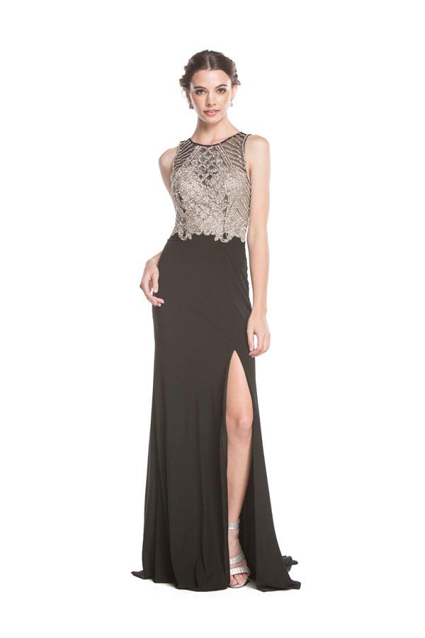 Aspeed - L1622 Embellished Jewel Neck Sheath Evening Dress