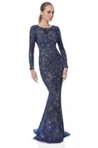 Terani Couture - Long Sleeves Floral Long Dress 1613m0729b