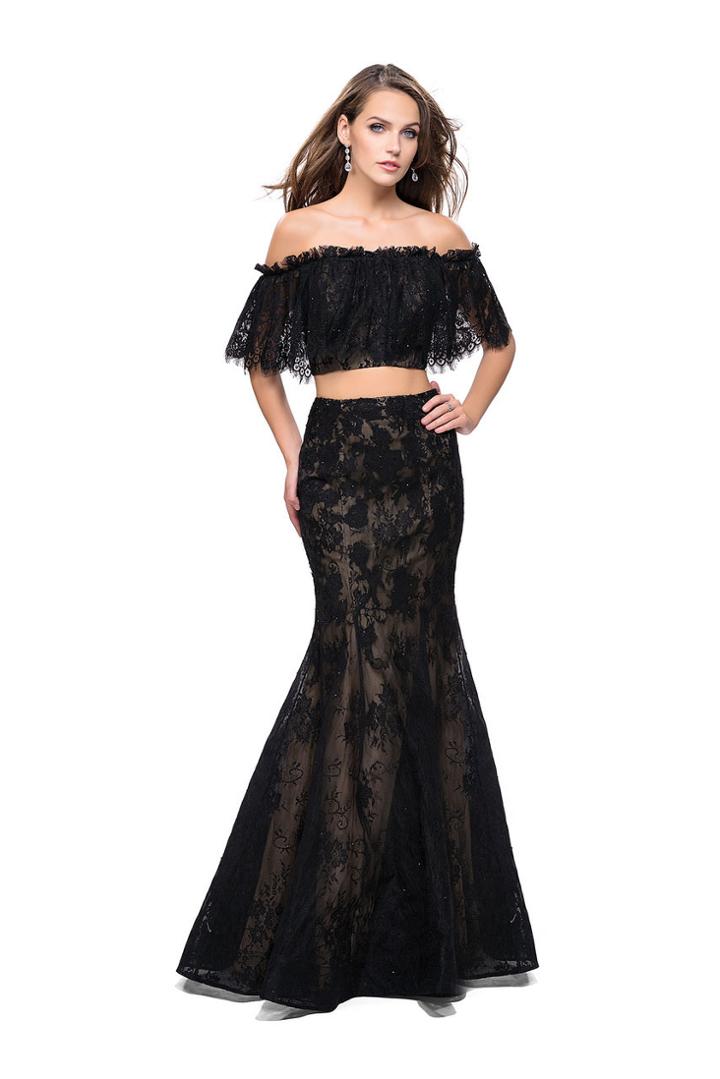 La Femme - 25417 Two Piece Ruffled Off-shoulder Lace Mermaid Dress