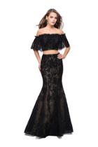 La Femme - 25417 Two Piece Ruffled Off-shoulder Lace Mermaid Dress