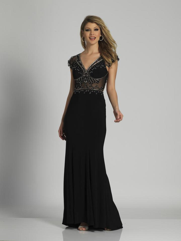 Dave & Johnny - A6074 Cap Sleeve Sheer Embellished Evening Gown