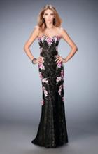 La Femme - 22914 Strapless Lace And Floral Detail Evening Gown