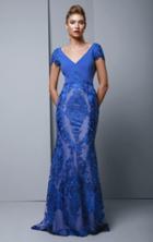 Beside Couture By Gemy - Bc1347 Embroidered Lace V-neck Trumpet Dress