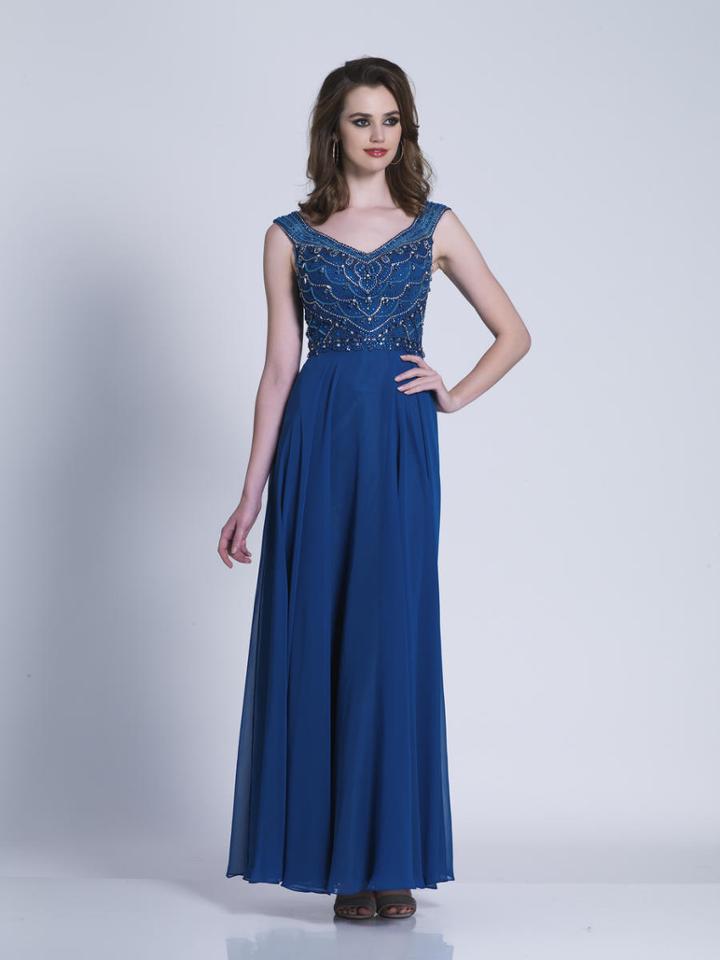 Dave & Johnny - 3451w Embellished Wide V-neck A-line Dress