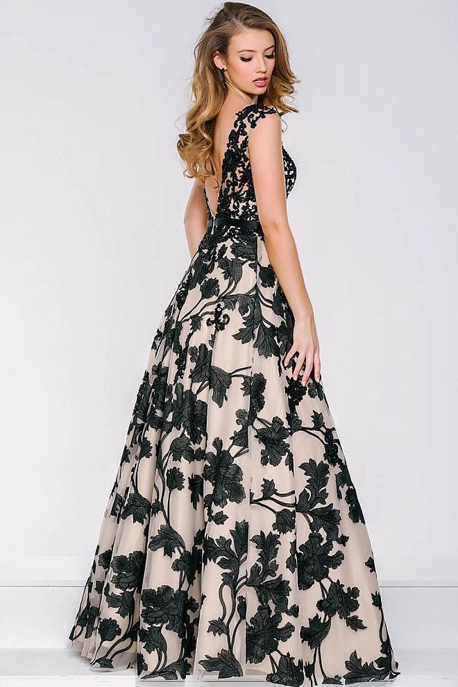 Jovani - 33351 Embroidered V-neck Ballgown