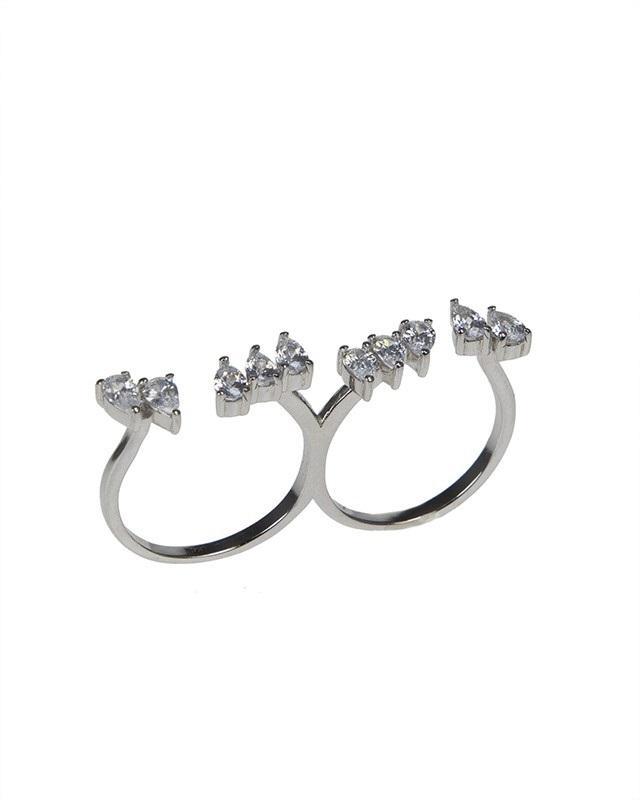 Cz By Kenneth Jay Lane - Floating Cz Double Finger Ring