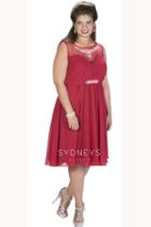 Sydney's Closet - Divinely Pleated Bateau Illusion A-line Cocktail Dress Sc8080