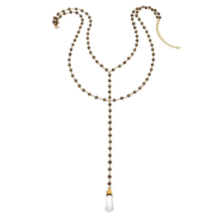 Heather Hawkins - Double Y Gemstone Necklace - Crystal Quartz Point W/ Pyrite