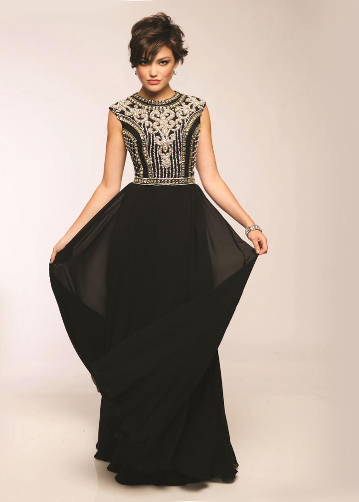 Jovani - Jvn24413 Cap Sleeve Jewel Adorned A-line Gown