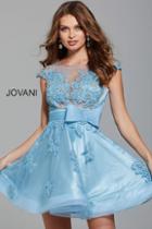 Jovani - 58102 Embroidered Sheer Bow Cocktail Dress