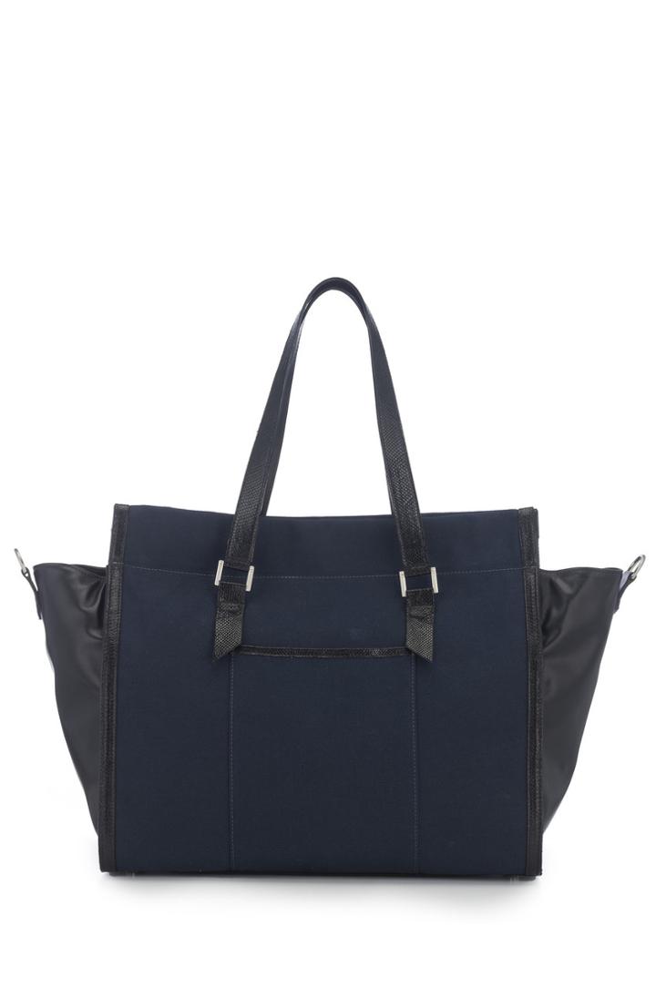 August Handbags - The Giant Hakone - Navy Canvas And Black Lizard