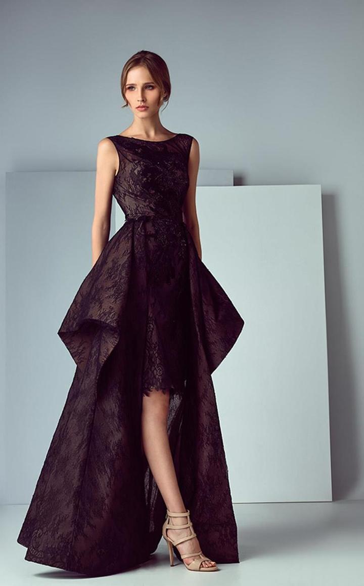 Saiid Kobeisy - 3198 Peplum Illusion Bateau Gown