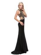 Dancing Queen - Bejeweled High Neck Back Cutout Long Prom Dress 9735