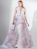 Saiid Kobeisy - 3427 Multi-colored Tulle Deep V-neck A-line Dress