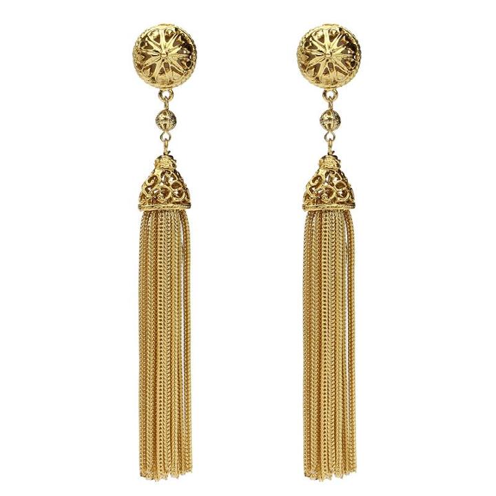 Ben-amun - Gold & Pearl Sphere Tassel Drop Clip On Earrings
