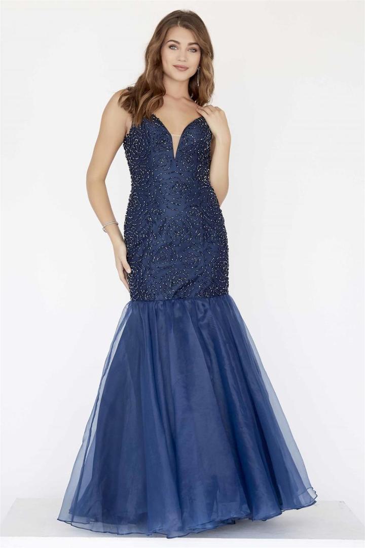 Jolene Collection - 18061 Rosette Ornate Organza Trumpet Gown