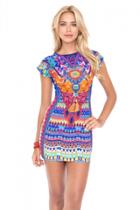 Luli Fama - Tribal Beach Short Sleeve Body-con Dress In Multicolor (l455935)