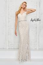 Angela And Alison - Full Lace Overlay Sheer Open Back Long Prom Dress 771018
