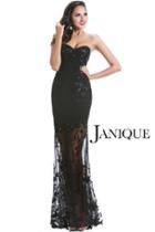 Janique - Strapless Sequined Sweetheart Long Sheer Gown J009