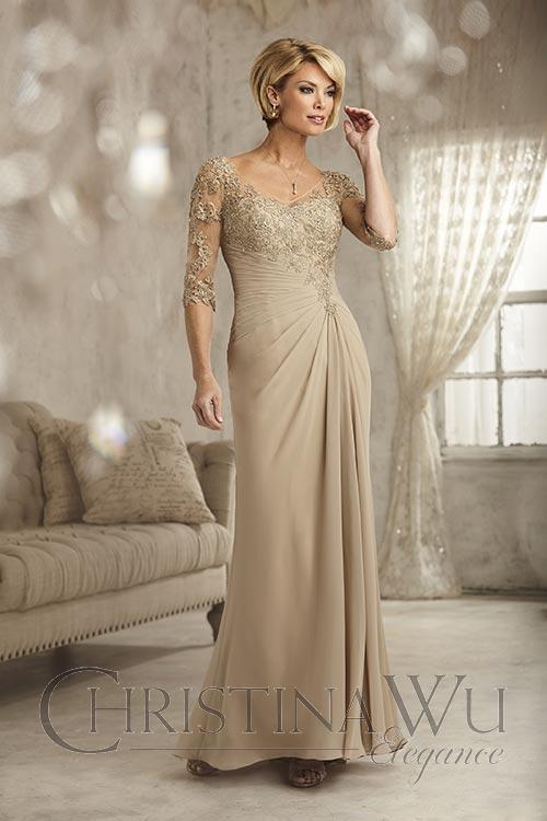 Christina Wu Elegance - 17823 Embroidered Lace V-neck Chiffon Dress