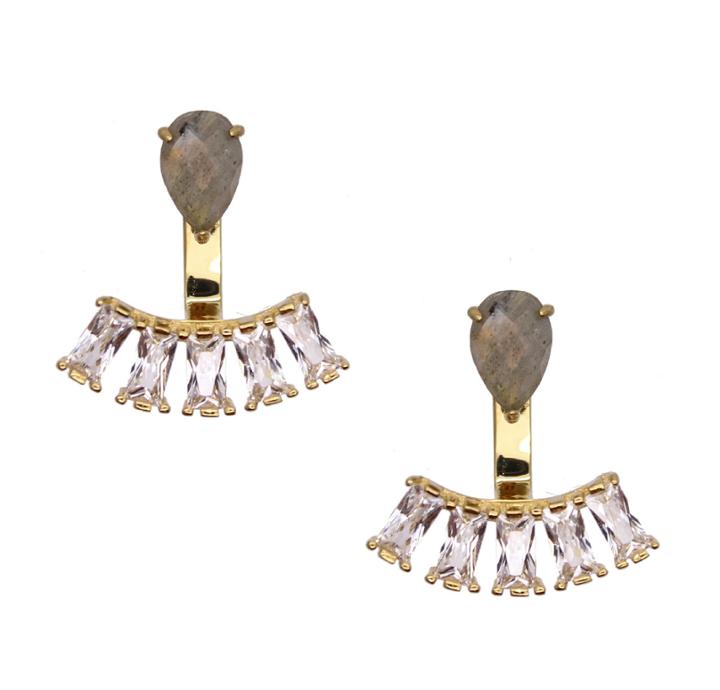 Rachael Ryen - Teardrop Baguette Ear Jackets - Labradorite