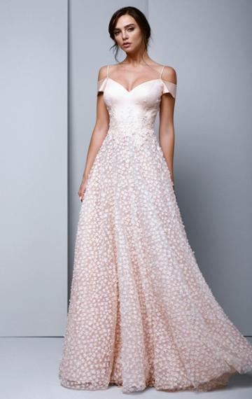 Beside Couture By Gemy - Bc1308 Off Shoulder Floral Embellished Gown