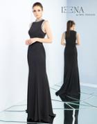 Ieena Duggal - 25933i Pearl Accent Long Black Evening Dress
