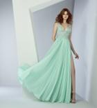 Mnm Couture - G0843 Floral Illusion Lace Plunging V-neck Gown
