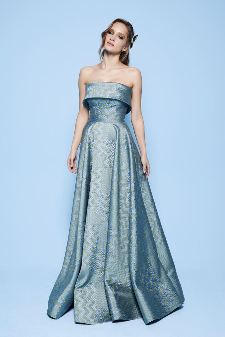 Mnm Couture - N0225 Two Tone Fold Over Neck Ballgown
