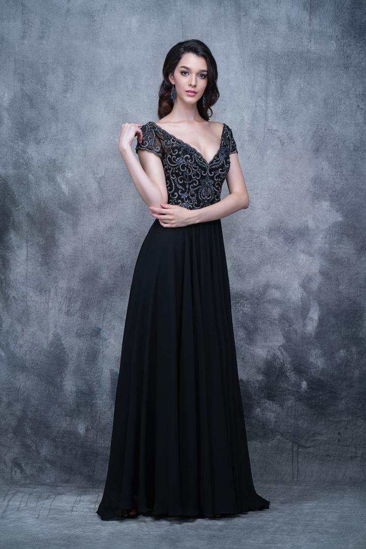 Nina Canacci - 3128 Short Sleeve Illusion Portrait Gown