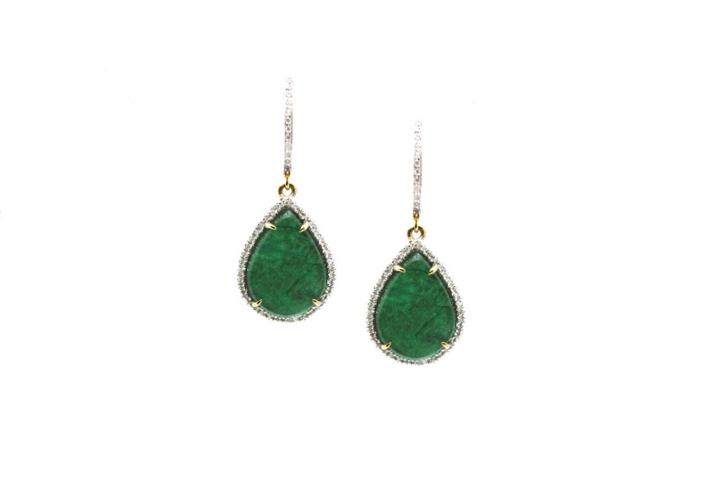 Tresor Collection - 18k Yellow Gold Earring With Emerald Slice & Diamond 1327846340