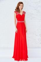 Angela And Alison - 71123 Beaded Ruched V-neck Dress