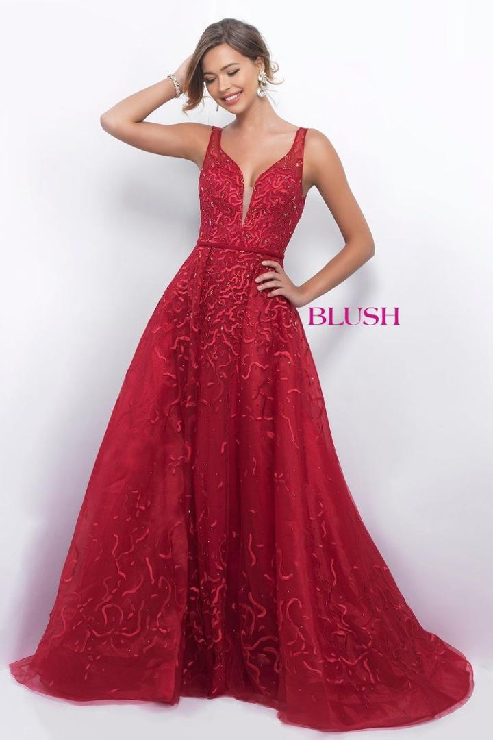 Blush - Jeweled And Embroidered V-neck Ball Gown 5602