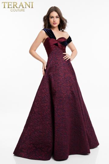 Terani Couture - 1821m7585 Velvet Lace Jacquard Ballgown