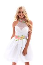 Tarik Ediz - 50219 High Neck Floral Embellished Short Dress