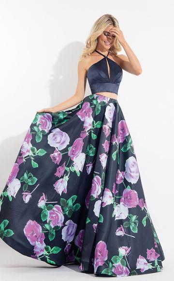 Rachel Allan - 6028 Floral Halter A-line Dress