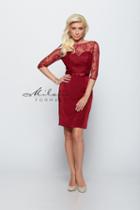 Milano Formals - Three-quarter Sleeves Illusion Satin Cocktail Dress E2088