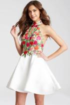 Jovani - Jvn54512 Floral Embroidered Bodice Short Dress