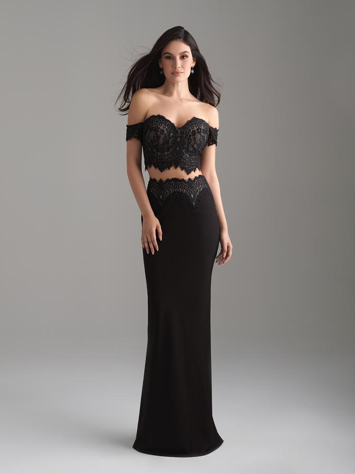Madison James - 18-649 Two Piece Off-shoulder Lace Evening Dress