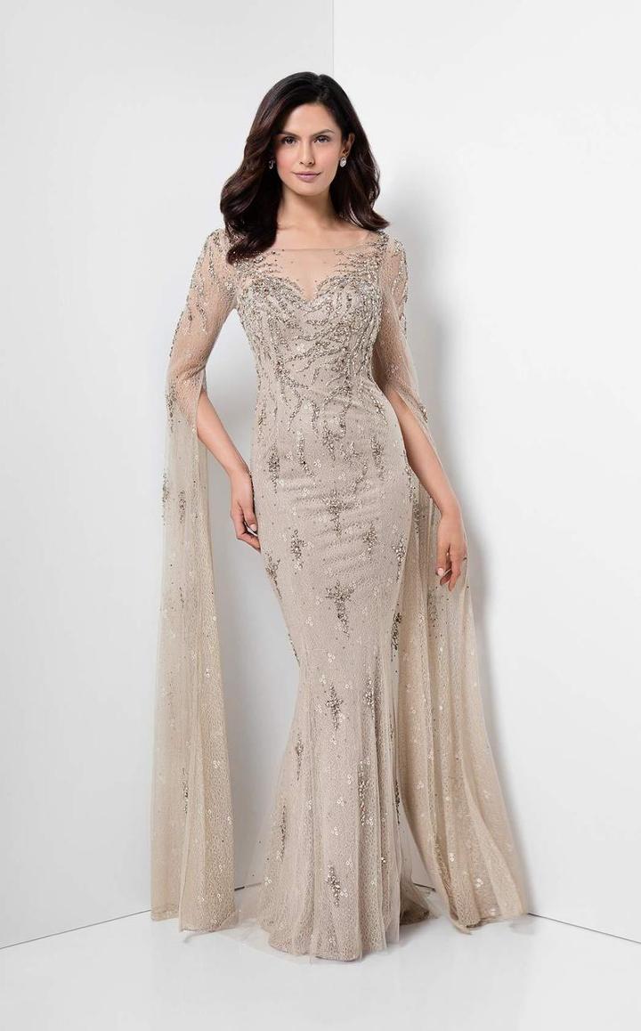 Terani Evening - Beaded Laced Illusion Neck Dress 1713m3631
