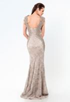 Terani Couture - Metallic Lace Mermaid Gown With Foliage Motif 1521m0640a