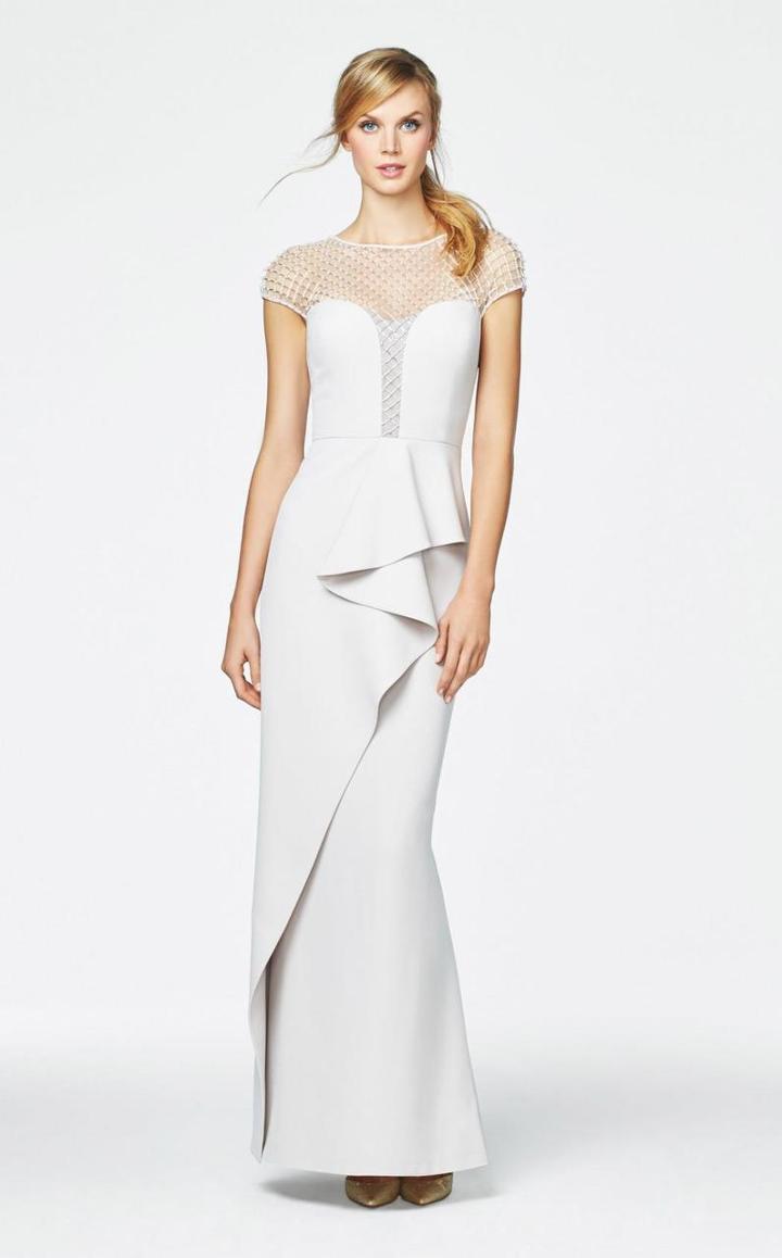 Daymor Couture - 355 Ruffled Illusion Bateau Neck Column Dress