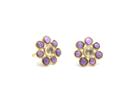 Tresor Collection - Amethyst And Rainbow Moonstone Flower Stud Earrings In 18k Yellow Gold
