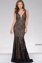 Jovani - Lace Fitted V Neck Prom Dress 42784