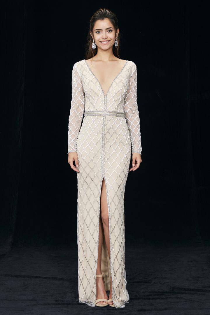 Angela And Alison - 981163 Long Sleeve Beaded Sheath Gown