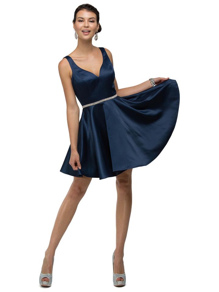 Chic Bedazzled V-neck Short Satin A-line Dress